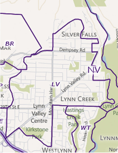 Map of Lynn Valley in North Vancouver